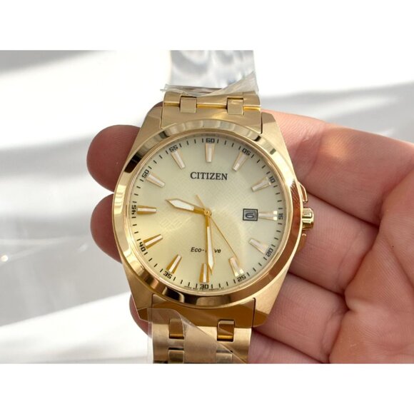 NEW Citizen Eco Drive Men's Peyten Champagne Dial Gold Band Watch BM752-54P 41mm